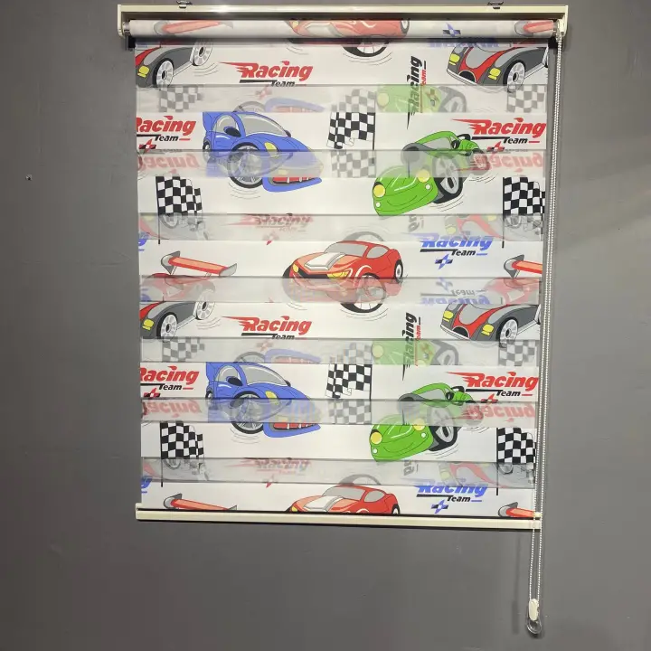 Racing Araba Baskılı Zebra Perde