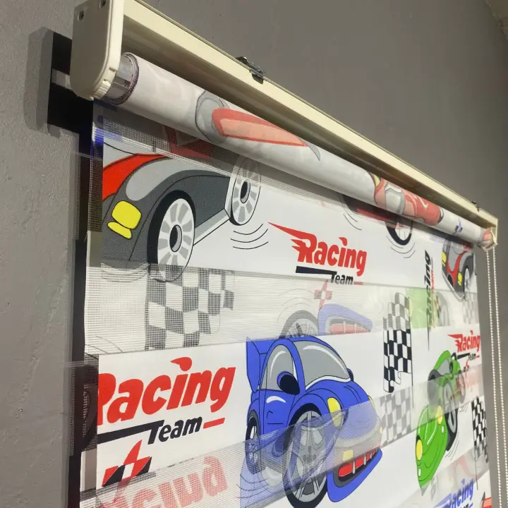Racing Araba Baskılı Zebra Perde