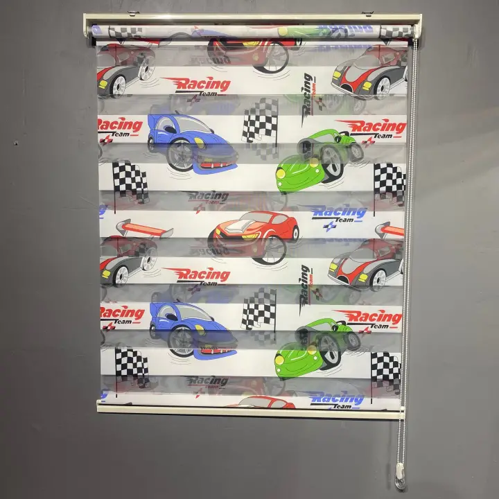 Racing Araba Baskılı Zebra Perde