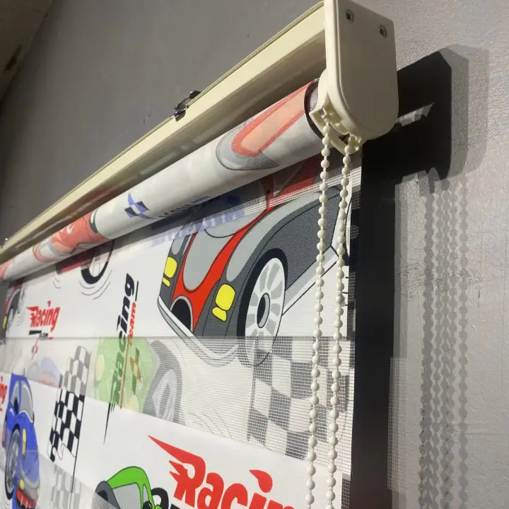 Racing Araba Baskılı Zebra Perde