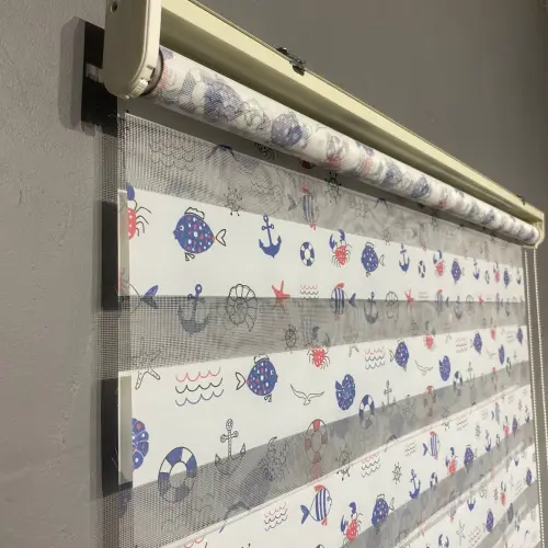 Denizcilik Nesneleri Baskılı Zebra Perde