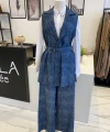 Nurcan Çetin Taşlı Denim Yelek Takım