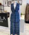 Nurcan Çetin Taşlı Denim Yelek Takım