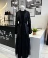 Nurcan Çetin Pul ve Tül Detaylı Abaya