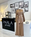 Merwish Camel Broşlu Saten Takım