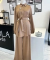 Merwish Camel Broşlu Saten Takım