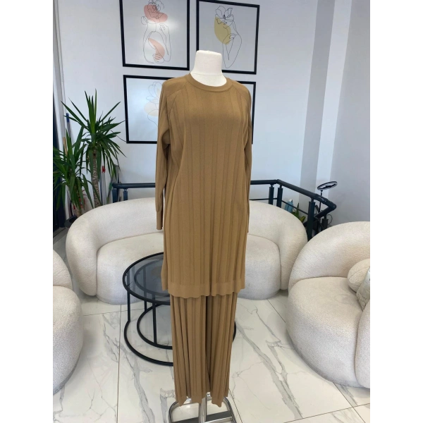 Nuss Çizgi Dokulu Pantolon Tunik Takım