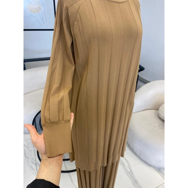 Nuss Çizgi Dokulu Pantolon Tunik Takım