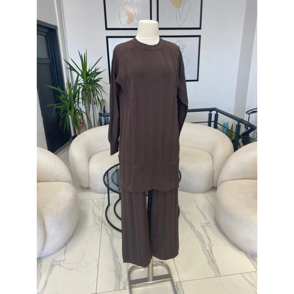 Nuss Çizgi Dokulu Pantolon Tunik Takım