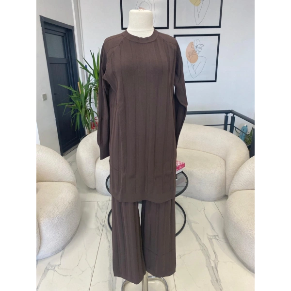 Nuss Çizgi Dokulu Pantolon Tunik Takım