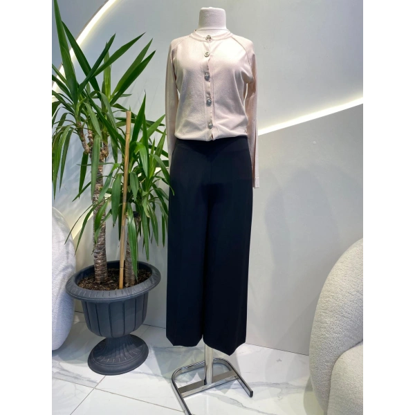 Sentez Arkası Lastikli Kısa Geniş Paça Pantolon