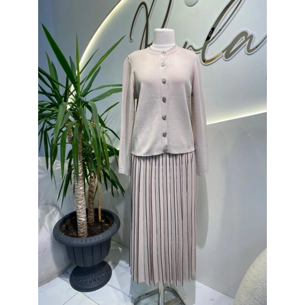 Nuss ince çizgili etek takım