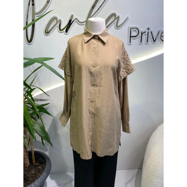 KOLLARI TAŞLI TENSEL GÖMLEK