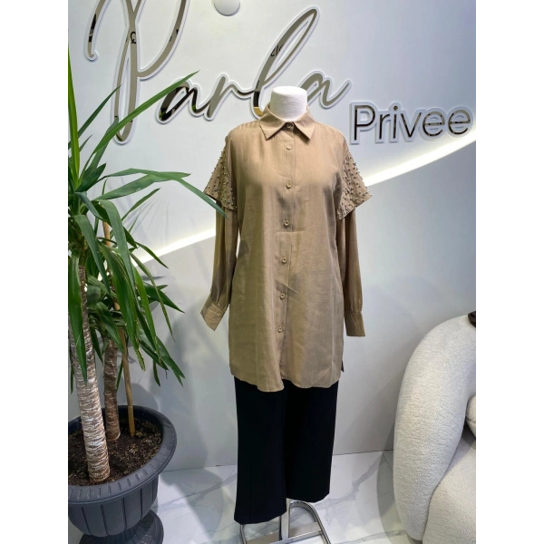 KOLLARI TAŞLI TENSEL GÖMLEK