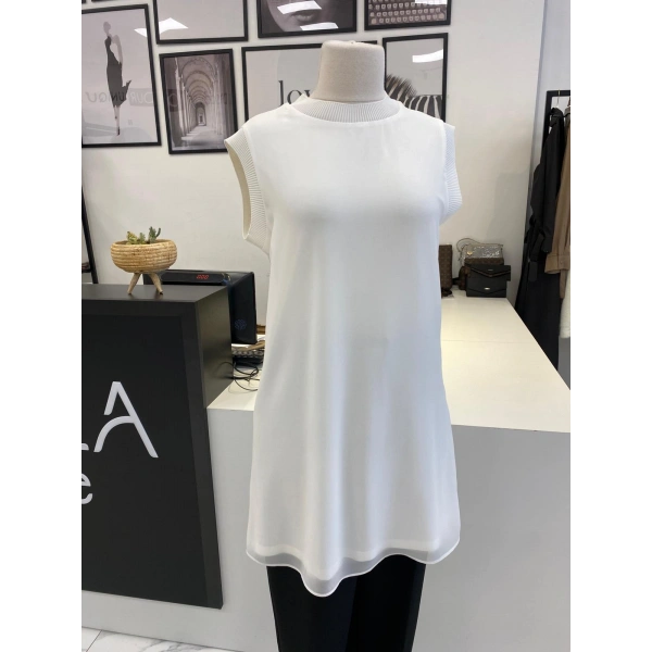 QMASH PRİVE KISA KOL ŞİFON DETAYLI TUNİK