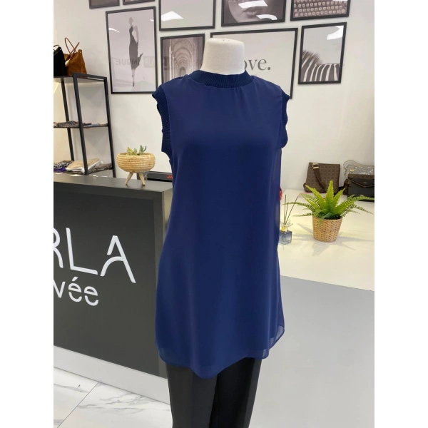 QMASH PRİVE KISA KOL ŞİFON DETAYLI TUNİK