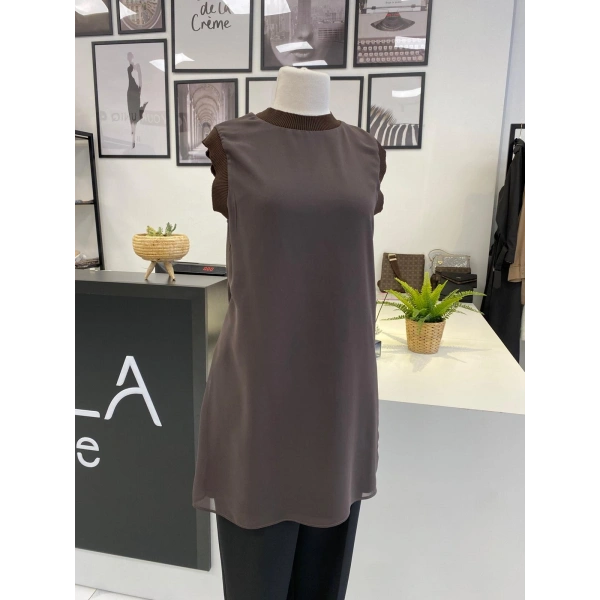 QMASH PRİVE KISA KOL ŞİFON DETAYLI TUNİK