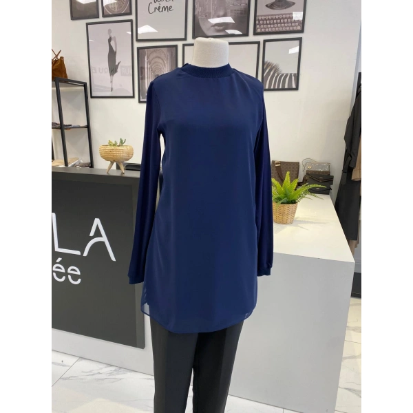 QMASH PRİVE UZUN KOL ŞİFON DETAYLI TUNİK