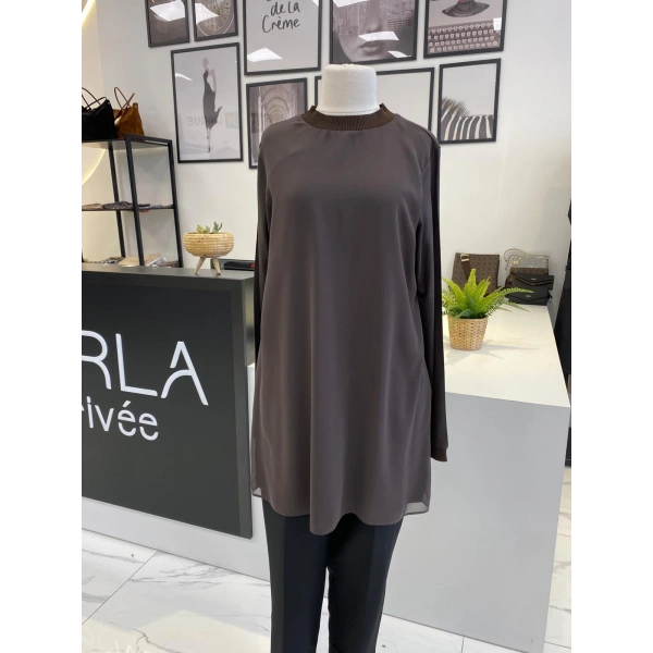 QMASH PRİVE UZUN KOL ŞİFON DETAYLI TUNİK