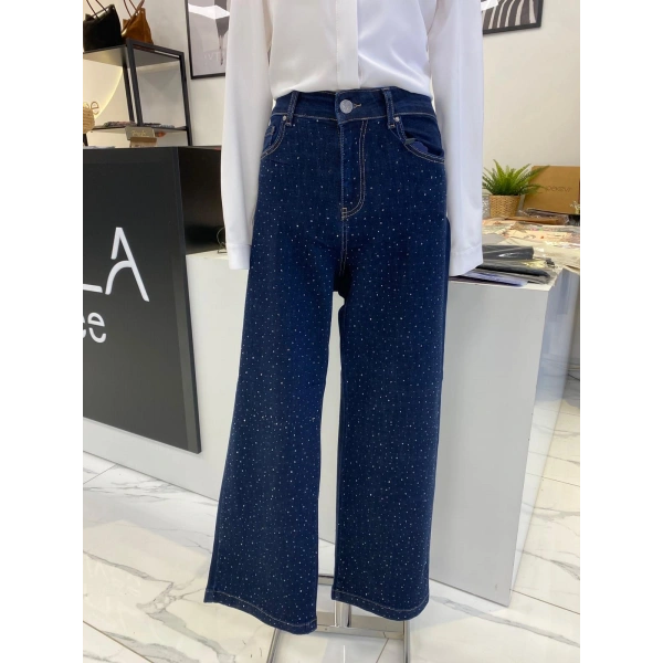 Denim Üzeri Taşlı Pantolon