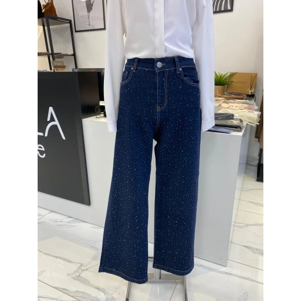 Denim Üzeri Taşlı Pantolon
