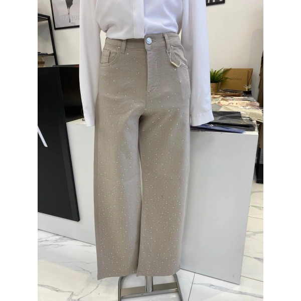 Denim Üzeri Taşlı Pantolon