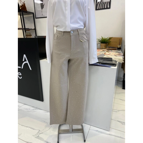 Denim Üzeri Taşlı Pantolon
