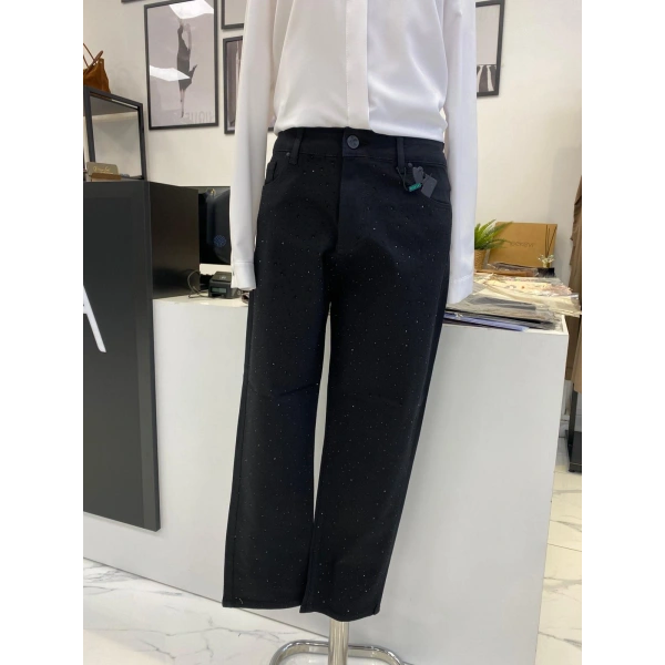 La Carte Denim Üzeri Taşlı Dar Paça Pantolon