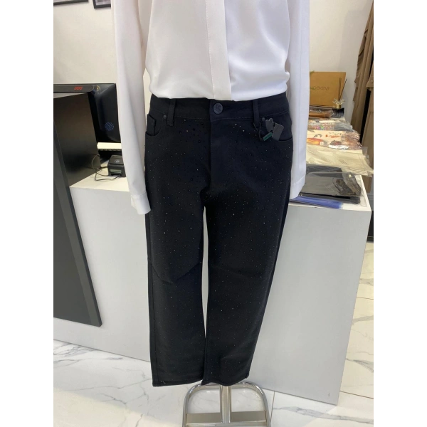 La Carte Denim Üzeri Taşlı Dar Paça Pantolon