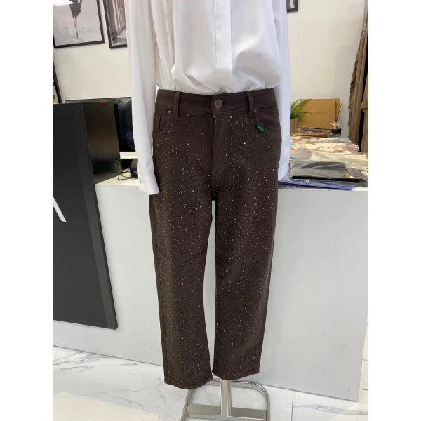 La Carte Denim Üzeri Taşlı Dar Paça Pantolon