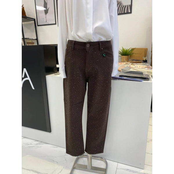 La Carte Denim Üzeri Taşlı Dar Paça Pantolon