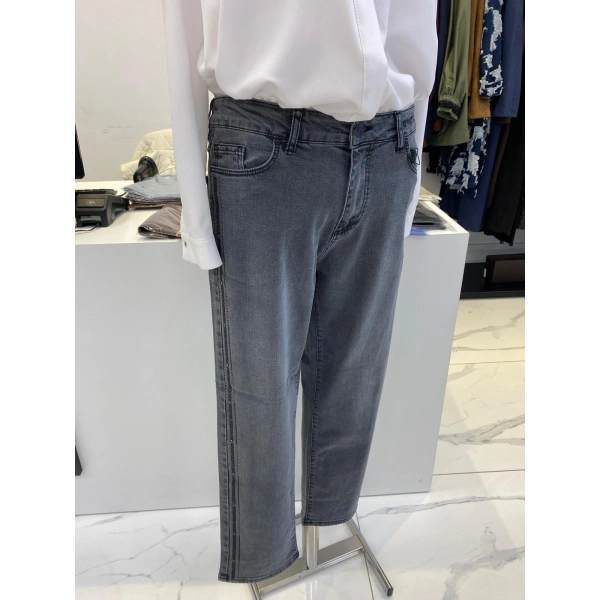 Denim Yanları Taşlı Pantolon