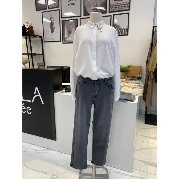Denim Yanları Taşlı Pantolon