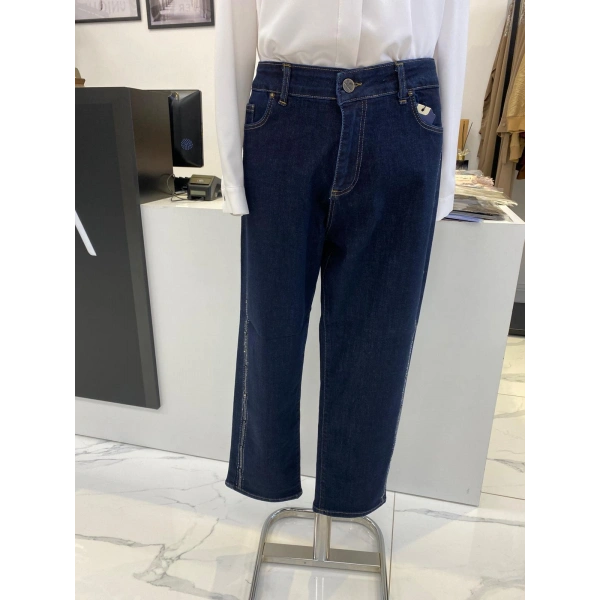 Denim Yanları Taşlı Pantolon