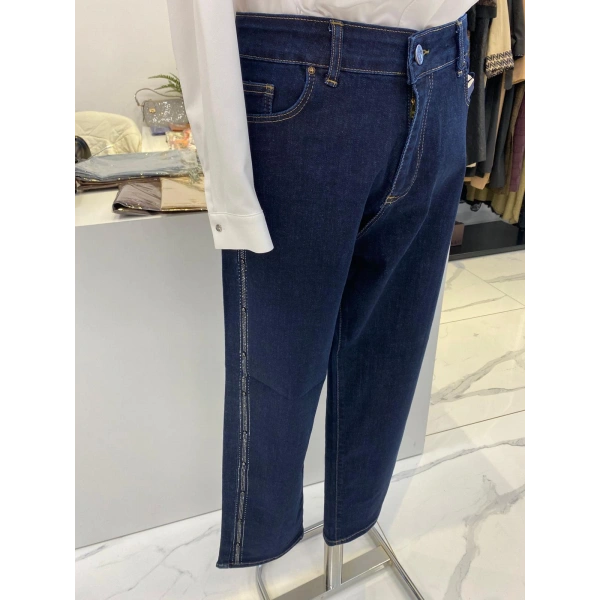 Denim Yanları Taşlı Pantolon