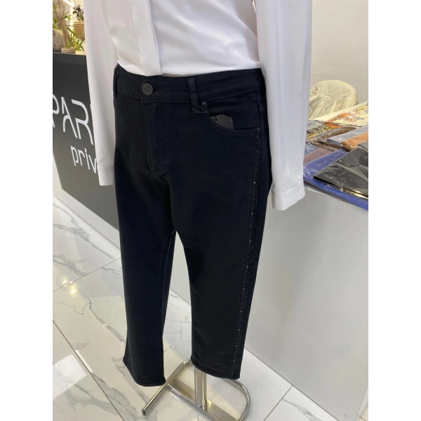 Denim Yanları Taşlı Pantolon