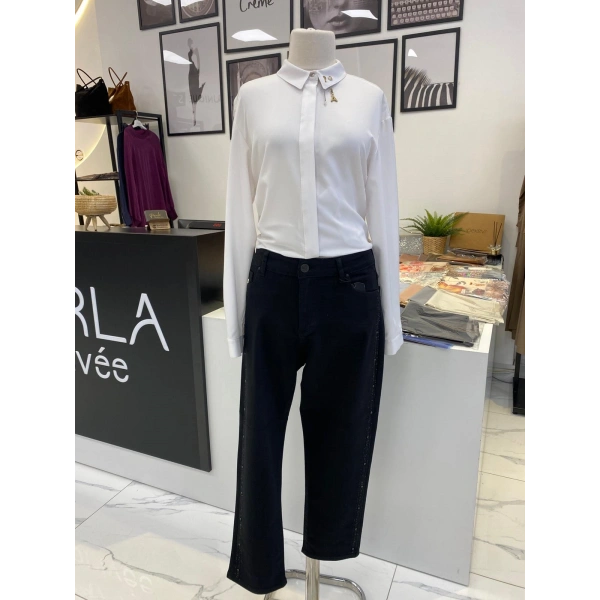 Denim Yanları Taşlı Pantolon