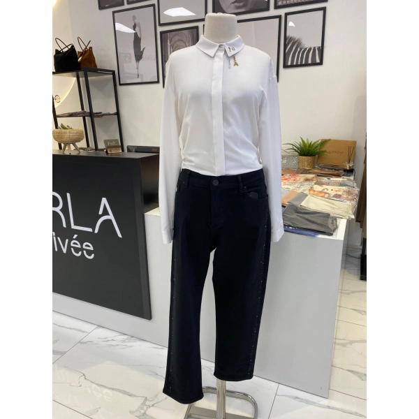 Denim Yanları Taşlı Pantolon