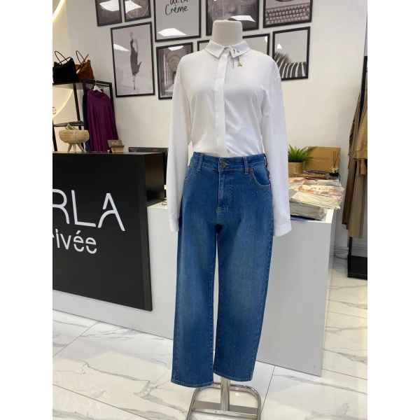 Denim Yanları Taşlı Pantolon