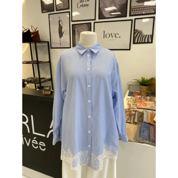 NURCAN ÇETİN GÜPÜRLÜ ÇİZGİLİ GÖMLEK