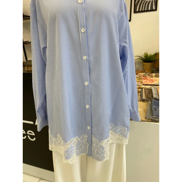 NURCAN ÇETİN GÜPÜRLÜ ÇİZGİLİ GÖMLEK