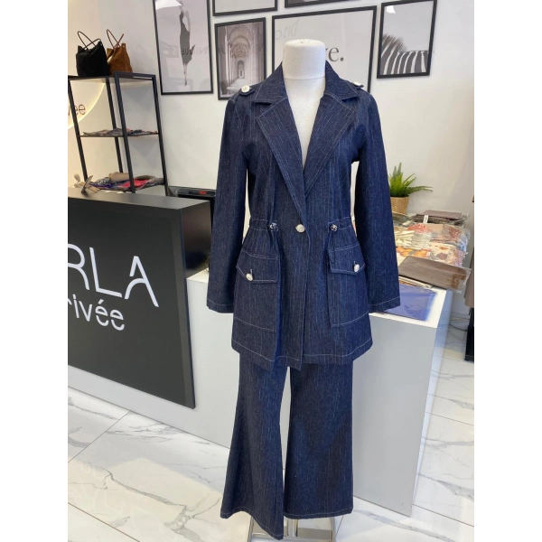 2K Çizgili Denim Takım