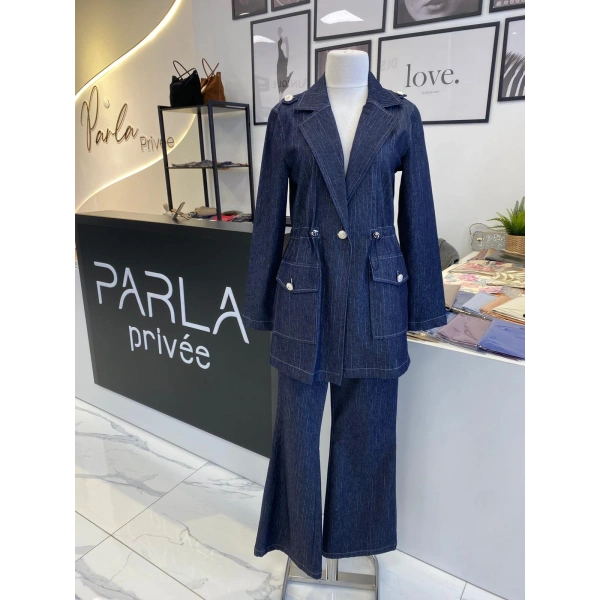 2K Çizgili Denim Takım