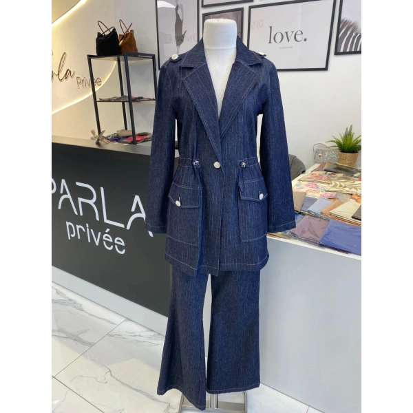 2K Çizgili Denim Takım