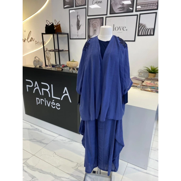 Miaruj İndigo Kimono Şalvar Pantolon Takım