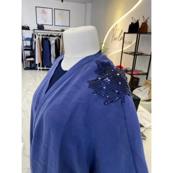 Miaruj İndigo Kimono Şalvar Pantolon Takım