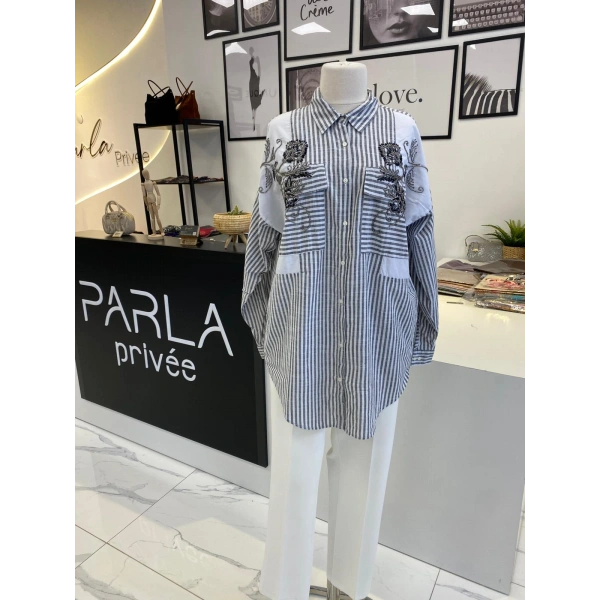 TAŞLI ÇİZGİLİ GÖMLEK