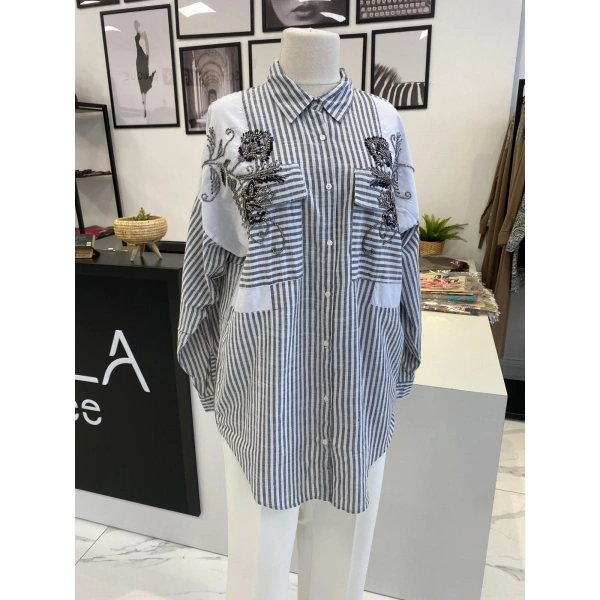 TAŞLI ÇİZGİLİ GÖMLEK