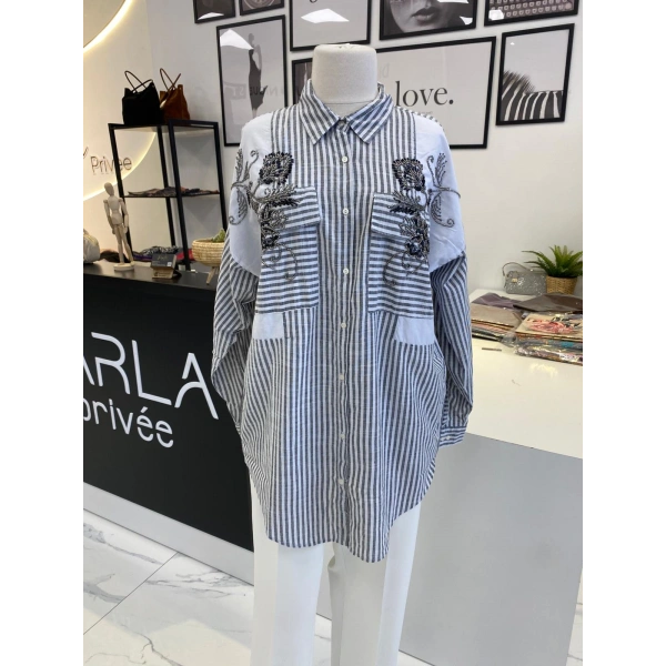 TAŞLI ÇİZGİLİ GÖMLEK