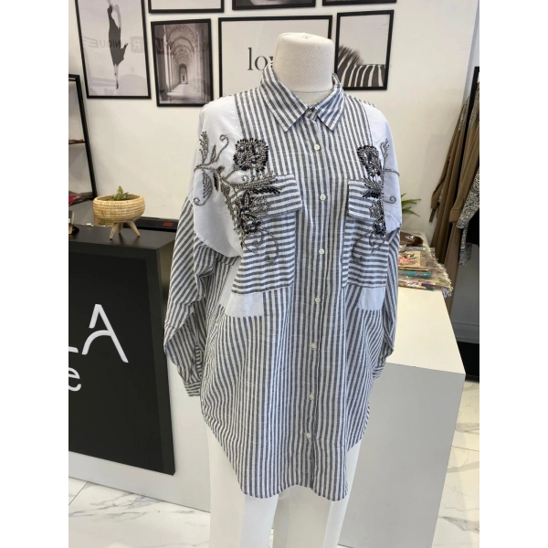 TAŞLI ÇİZGİLİ GÖMLEK